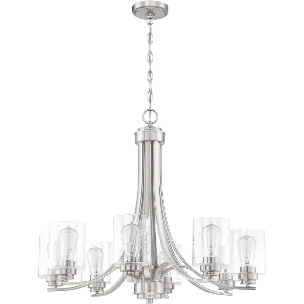 Craftmade Lighting-50528-BNK-Bolden - Eight Light Chandelier in Transitional Style - 28.5 inches wide by 24.5 inches high Brushed Polished Nickel Alabaster Swirl Flat Black Finish