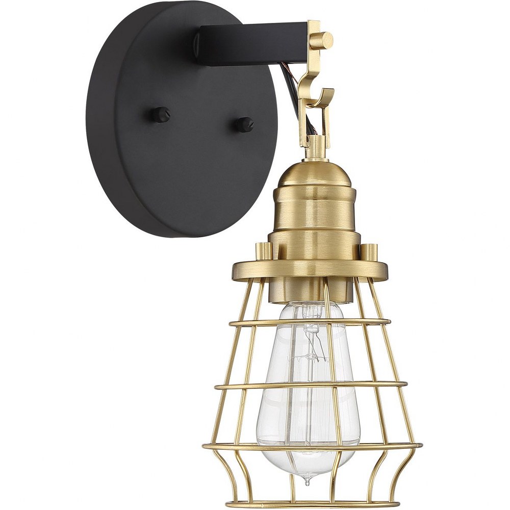 Craftmade Lighting-50601-FBSB-Thatcher - 1 Light Cage Wall Sconce In Transitional/Modern and Contemporary Style-11 Inches Tall and 5.5 Inches Wide Flat Black/Satin Brass  Flat Black Finish