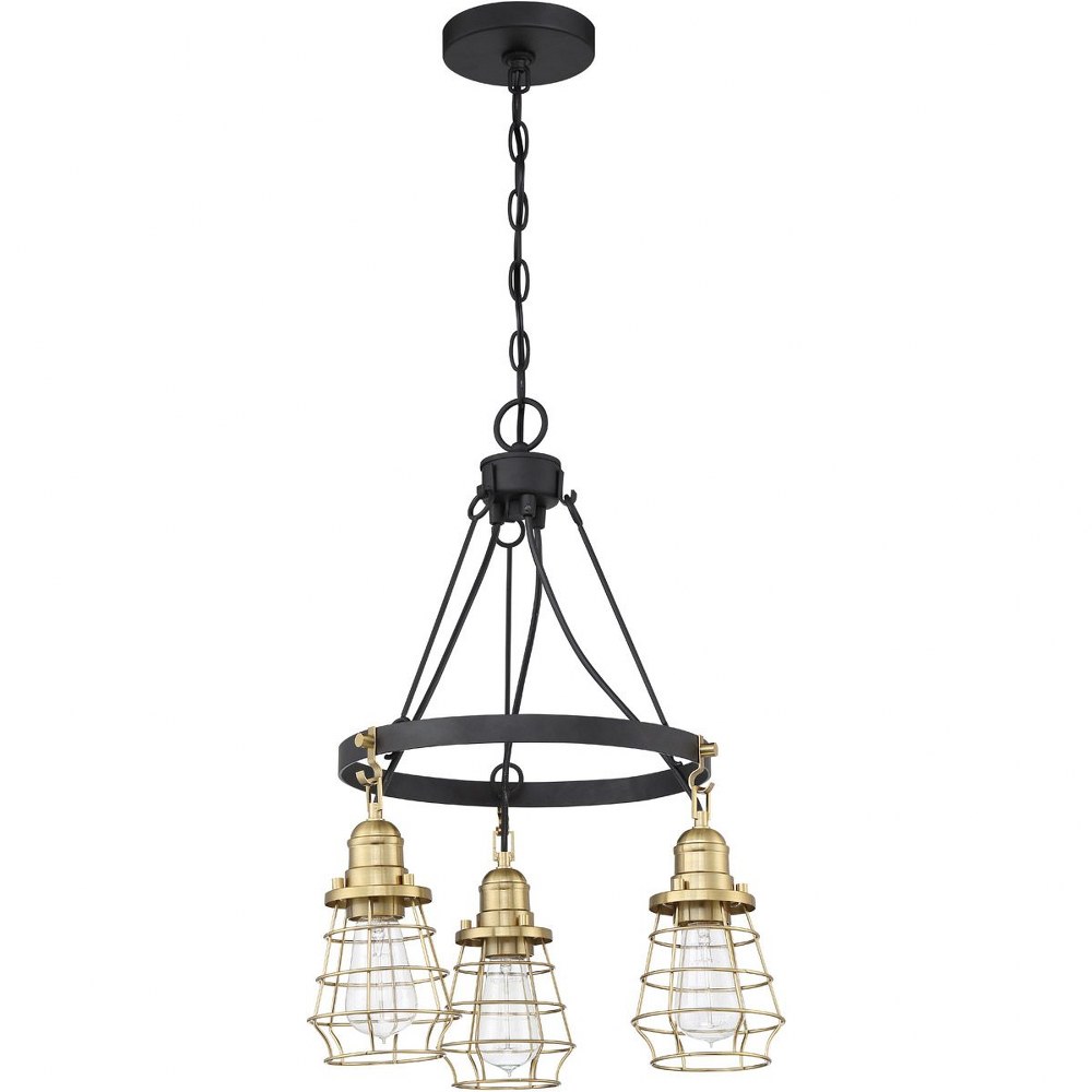 Craftmade Lighting-50623-FBSB-Thatcher - 3 Light Cage Down Chandelier In Transitional/Modern and Contemporary Style-21.5 Inches Tall and 18 Inches Wide Flat Black/Satin Brass  Flat Black Finish