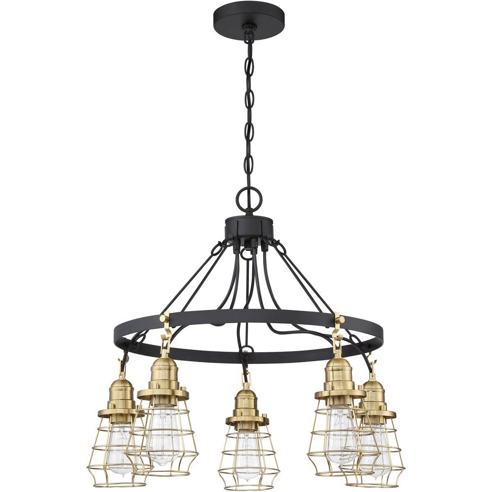 Craftmade Lighting-50625-FBSB-Thatcher - 5 Light Cage Down Chandelier In Transitional/Modern and Contemporary Style-22 Inches Tall and 25 Inches Wide Flat Black/Satin Brass  Flat Black Finish