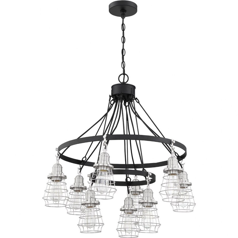 Craftmade Lighting-50629-FBSB-Thatcher - 9 Light 2-Tier Cage Down Chandelier In Transitional/Modern and Contemporary Style-31 Inches Tall and 30 Inches Wide Flat Black/Satin Brass  Flat Black Finish