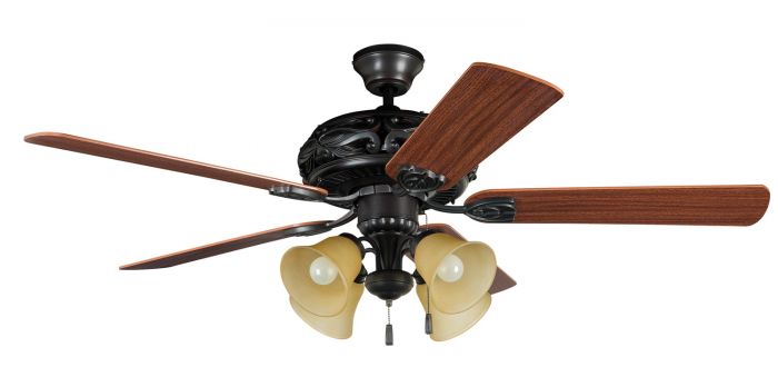 Craftmade Lighting-GD52ABZ5C-Grandeur - Dual Mount Ceiling Fan in Traditional Style - 52 inches wide by 20.75 inches high   Aged Bronze Finish with Dark Oak/Mahogany Blade Finish with Tea Stain Glass