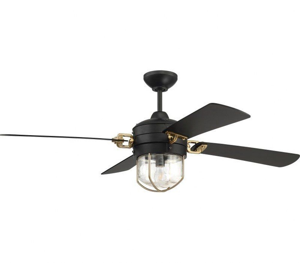 Craftmade Lighting-NOL52FBSB4-Nola - Ceiling Fan with Light Kit in Transitional Style - 52 inches wide by 20.13 inches high   Flat Black/Satin Brass Finish with Flat Black Blade Finish with Clear Glas