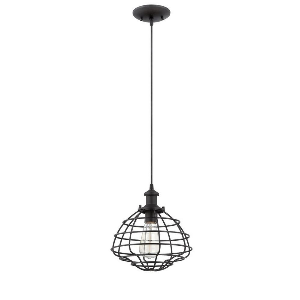 Craftmade Lighting-P340MBK1-One Light Mini Pendant with Wire Cage - 10 inches wide by 76.5 inches high   One Light Mini Pendant with Wire Cage - 10 inches wide by 76.5 inches high