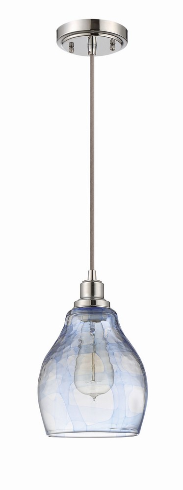 Craftmade Lighting-P615CH1-7 Inch One Light Mini Pendant with Cord   Chrome Finish with Clear/Blue Hue Glass