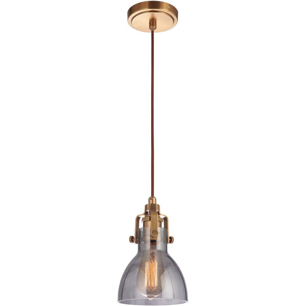 Craftmade Lighting-P831VB1-State House - One Light Mini Pendant with Cord - 6 inches wide by 8.88 inches high   Vintage Brass Finish with Smoked Clear Glass