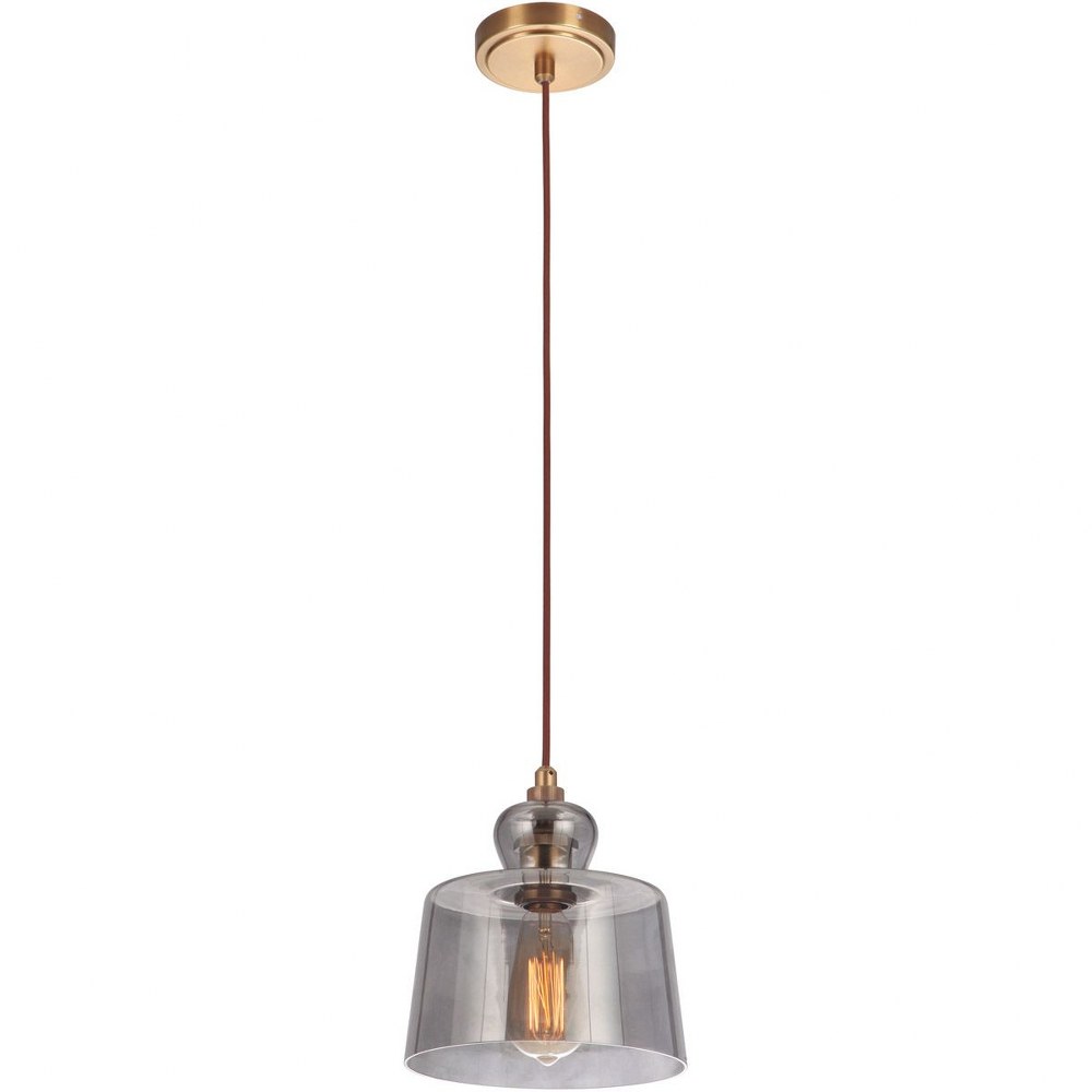 Craftmade Lighting-P834VB1-State House - One Light Mini Pendant with Cord - 8.63 inches wide by 9.38 inches high   Vintage Brass Finish with Smoked Clear Glass