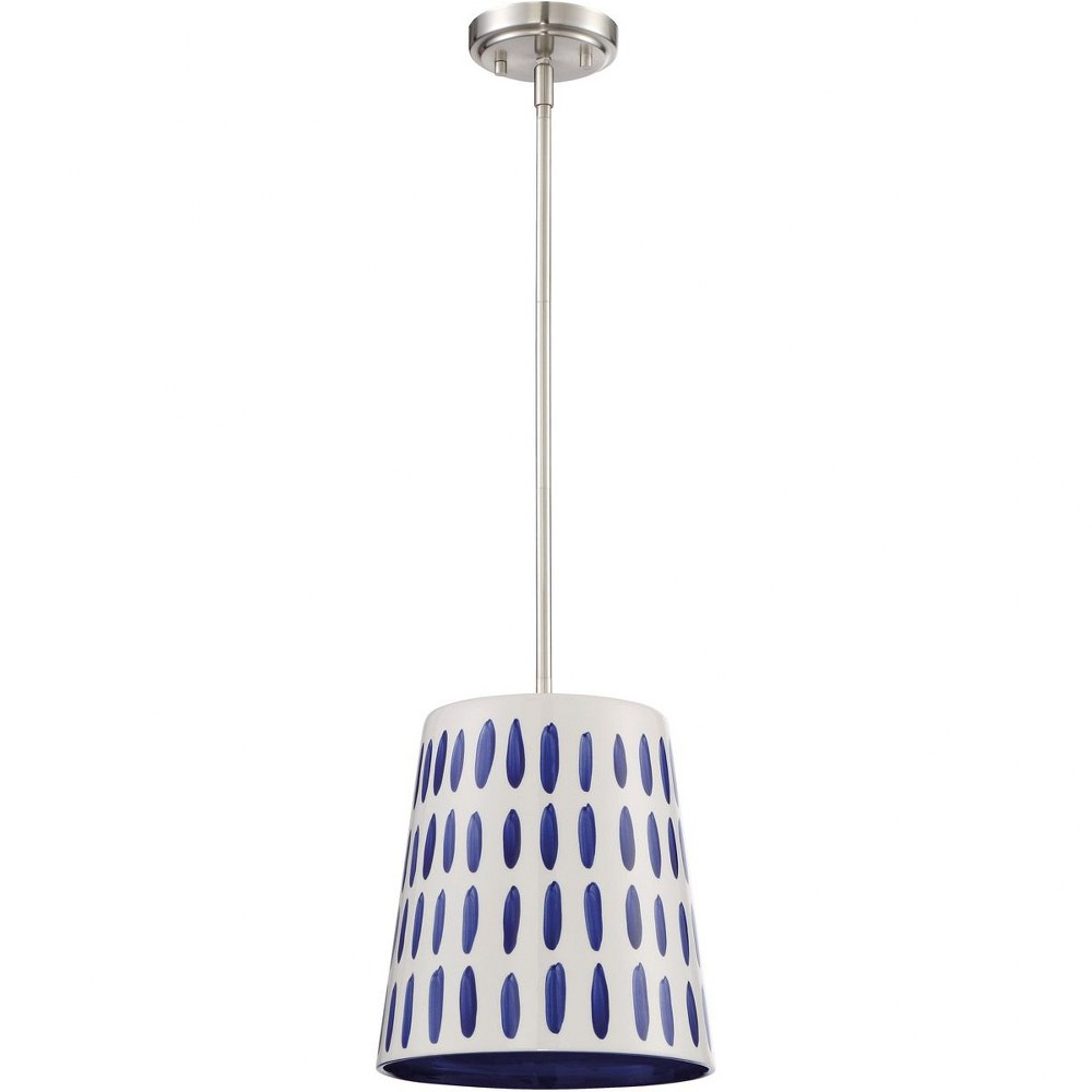 Craftmade Lighting-P880BNK1-One Light Mini Pendant - 10 inches wide by 12 inches high   Brushed Polished Nickel Finish with White/Blue Shade