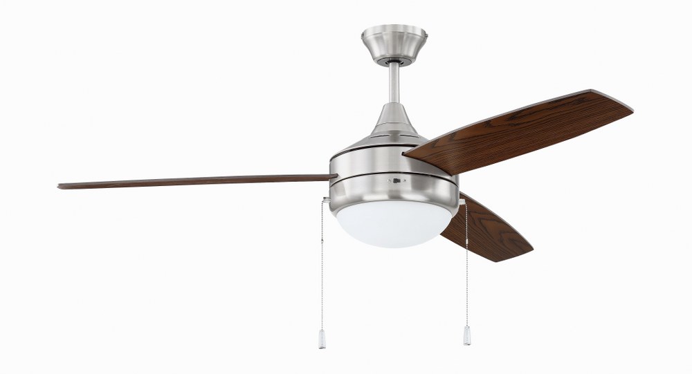 Craftmade Lighting-PHA52BNK3-Phaze - 3 Blade Ceiling Fan with Light Kit in Modern Contractor Style - 52 inches wide by 16.73 inches high Pull Chain  Brushed Polished Nickel Finish with Walnut/Dark Oak