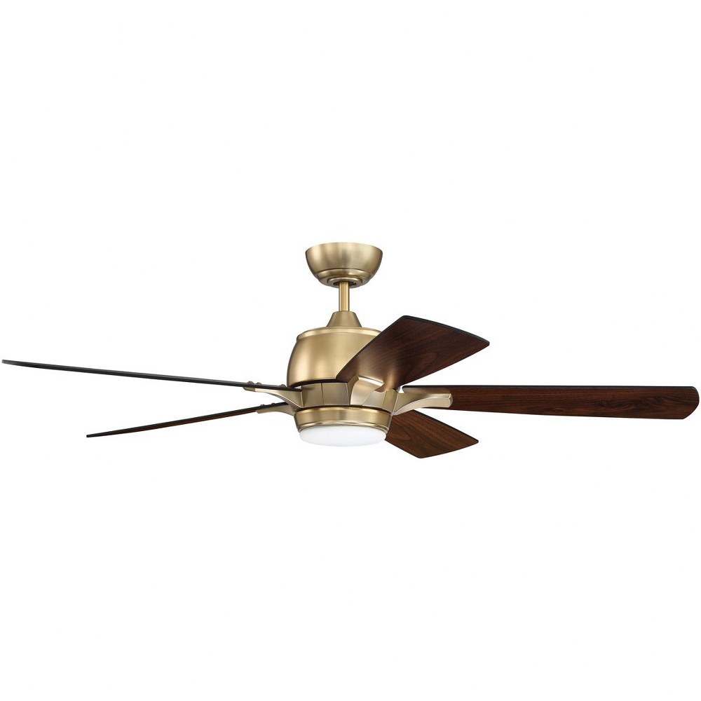 Craftmade Lighting-STE52SB5-UCI-Stellar - 52 Inch Ceiling Fan with Light Kit Handheld UCI Remote Control  Satin Brass Finish with Walnut Blade Finish with Matte Opal Glass