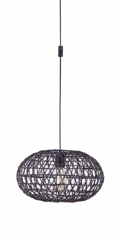 Craftmade Lighting-SW2003-FB-1 Light Swag Pendant - 11.81 inches wide by 11.81 inches high   Flat Black Finish with Flat Black Rattan Shade