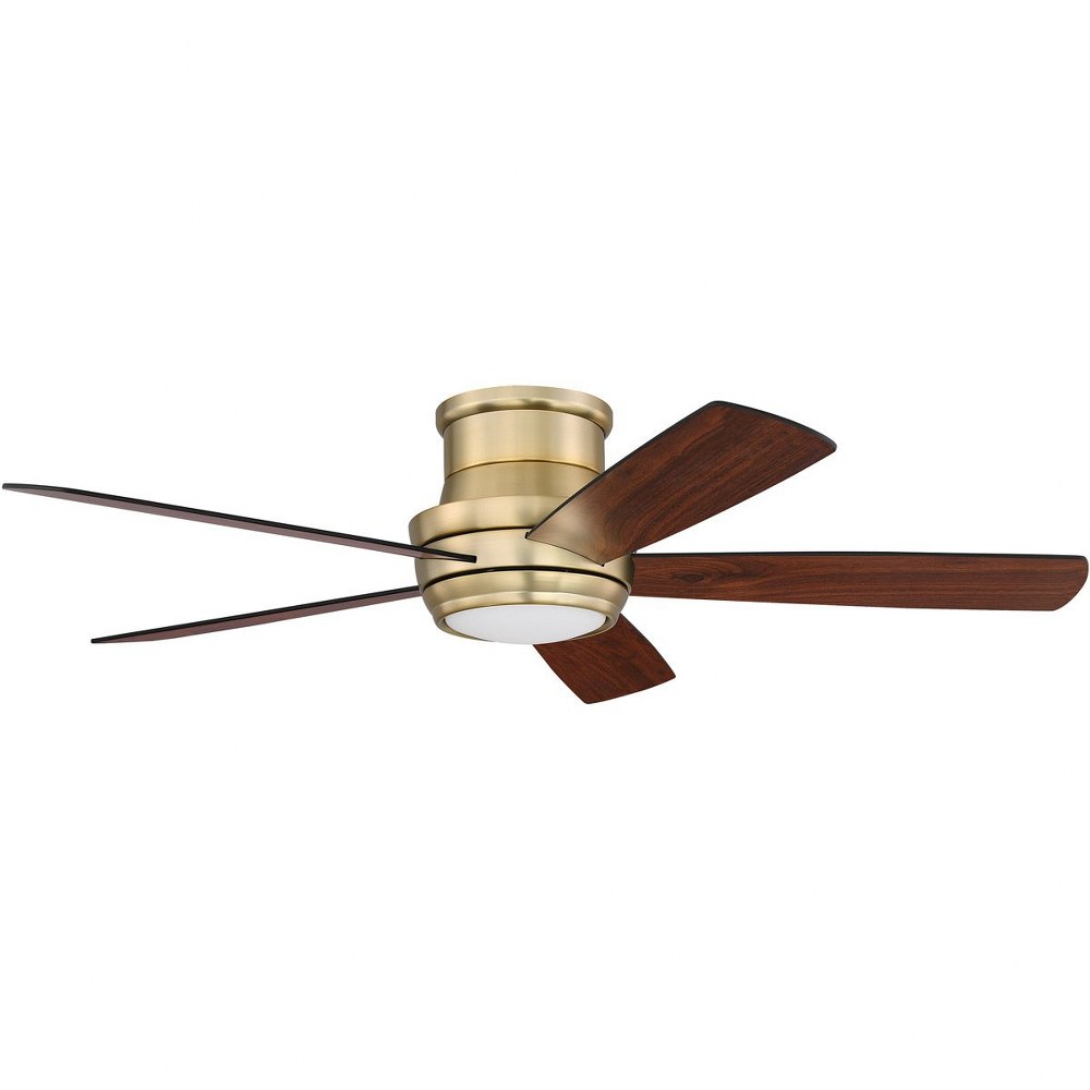 Craftmade Lighting-TMPH52SB5-Tempo Hugger - 52 Inch Ceiling Fan with Light Kit   Satin Brass Finish with Flat Black/Walnut Blade Finish with Frost White Glass