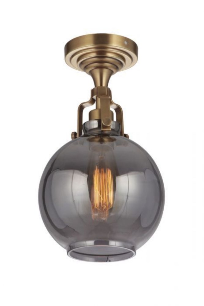 Craftmade Lighting-X8308-VB-State House - One Light Semi-Flush Mount - 7.87 inches wide by 13.6 inches high   Vintage Brass Finish with Smoked Clear Glass