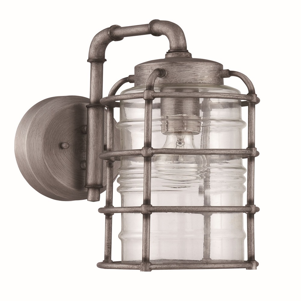 Craftmade Lighting-Z2124-AGV-Hadley - One Light Medium Wall Sconce in Transitional Style - 7.5 inches wide by 14 inches high   Aged Galvanized Finish with Clear Glass with  Crystal