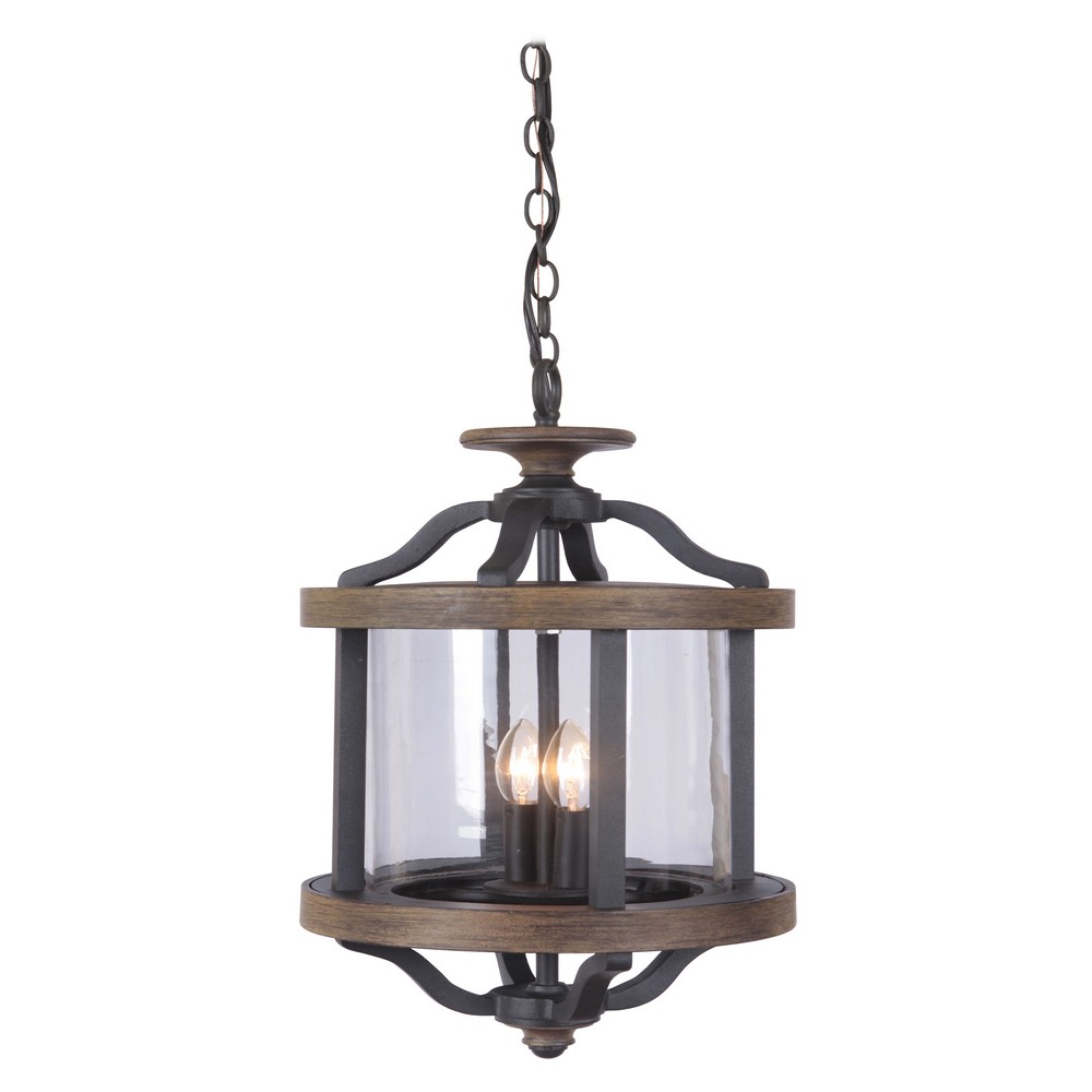 Craftmade Lighting-Z7921-TBWB-Ashwood - Two Light Pendant in Traditional Style - 10.9 inches wide by 25.61 inches high   Textured Black/Whiskey Barrel Finish with Clear Glass with  Crystal