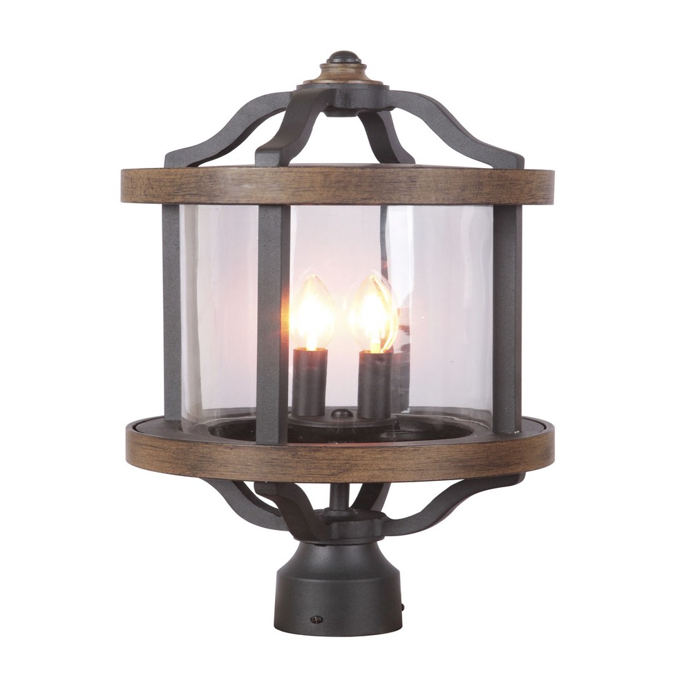 Craftmade Lighting-Z7925-TBWB-Ashwood - Two Light Outdoor Post Lantern in Traditional Style - 10.9 inches wide by 25.61 inches high   Textured Black/Whiskey Barrel Finish with Clear Glass with  Crysta