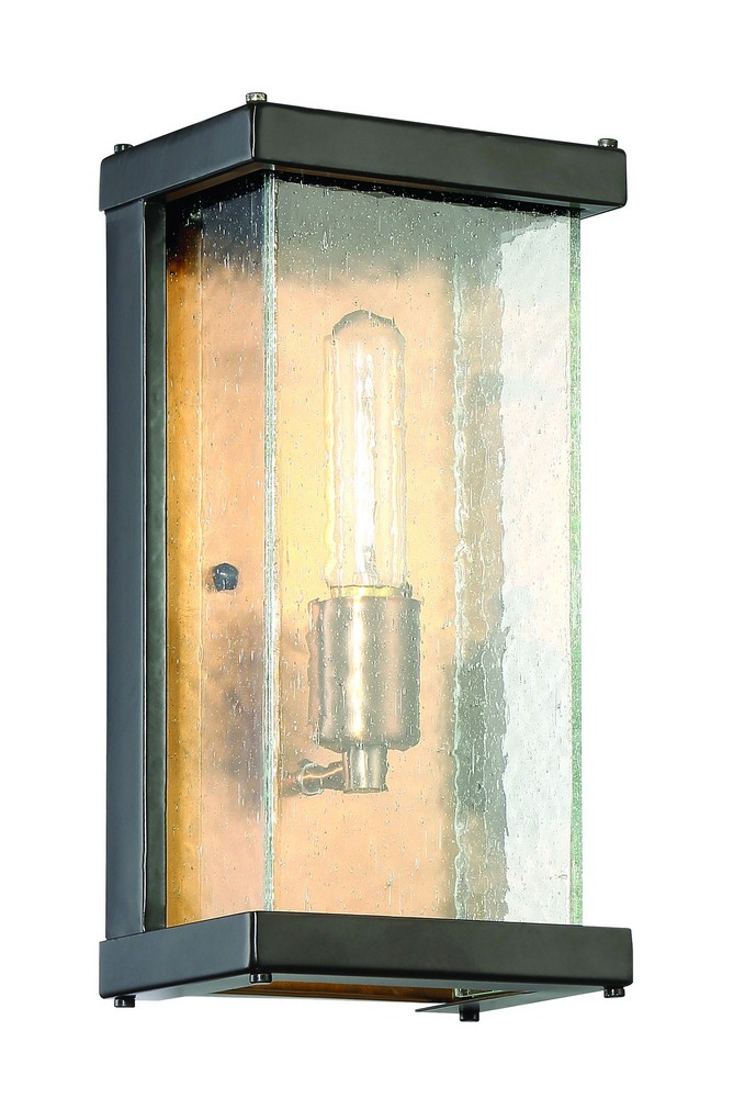 Craftmade Lighting-Z9902-MNPAB-Small Outdoor Wall Lantern Metal Approved for Wet Locations in Modern Style - 6.13 inches wide by 12.38 inches high   Midnight/Patina Aged Brass Finish with Clear Seeded