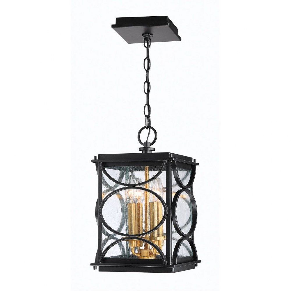 Craftmade Lighting-ZA1911-MNPAB-Hamilton - Four Light Outdoor Pendant in Traditional Style - 9.25 inches wide by 15.5 inches high   Midnight/Patina Aged Brass Finish with Clear Seeded Glass