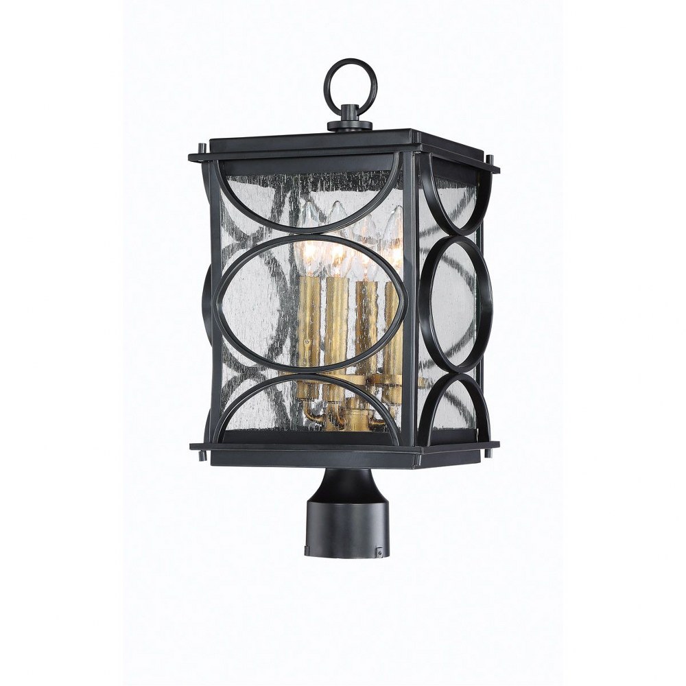 Craftmade Lighting-ZA1915-MNPAB-Hamilton - Four Light Outdoor Post Lantern in Transitional Style - 9.25 inches wide by 19 inches high   Midnight/Patina Aged Brass Finish with Clear Seeded Glass