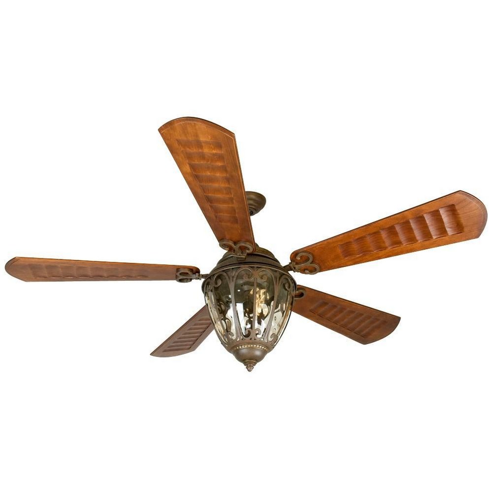 Craftmade Lighting-K10338-Olivier - 70 Inch Ceiling Fan with Light Kit   Aged Bronze Finish with Scalloped Walnut Blade Finish with Amber Tinted Glass