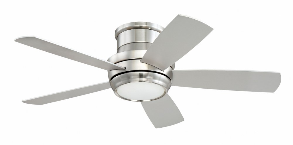 Craftmade Lighting-TMPH44BNK5-Tempo Hugger - 44 Inch Ceiling Fan with Light Kit   Brushed Polished Nickel Finish with Matte White Glass