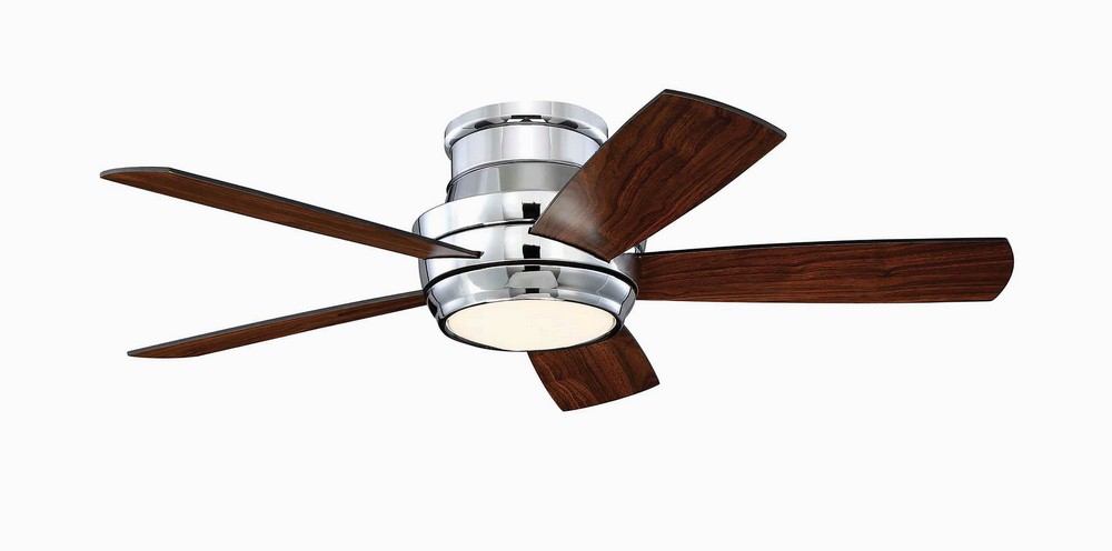 Craftmade Lighting-TMPH44CH5-Tempo Hugger - 44 Inch Ceiling Fan with Light Kit   Chrome Finish with Matte White Glass