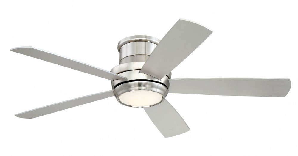 Craftmade Lighting-TMPH52BNK5-Tempo Hugger - 52 Inch Ceiling Fan with Light Kit Brushed Polished Nickel  White Finish with Matte White Glass