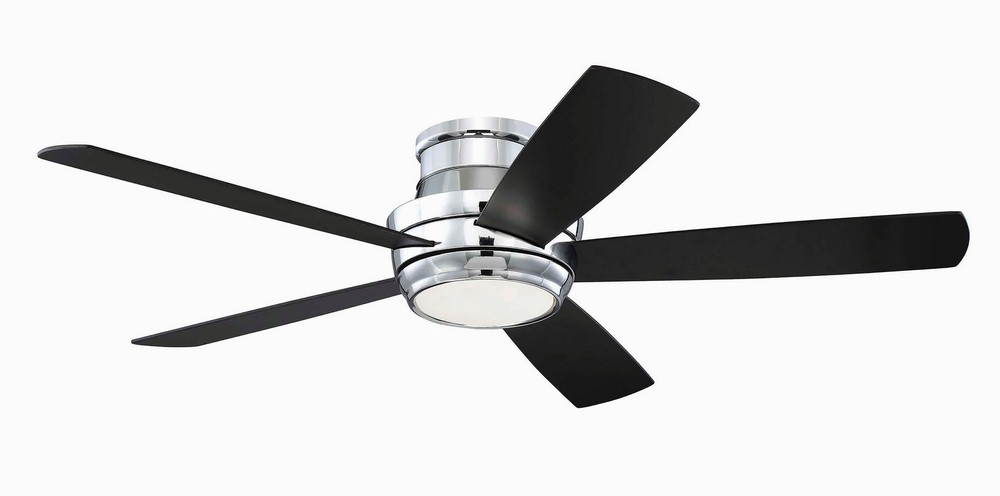 Craftmade Lighting-TMPH52CH5-Tempo Hugger - 52 Inch Ceiling Fan with Light Kit Chrome  White Finish with Matte White Glass