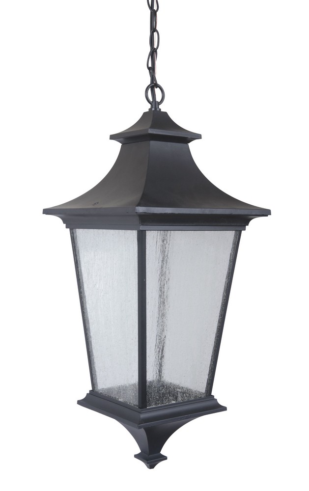 Craftmade Lighting-Z1371-MN-Argent II - Three Light Large Outdoor Pendant in Transitional Style - 10 inches wide by 24.06 inches high   Midnight Finish with Clear Seeded Glass