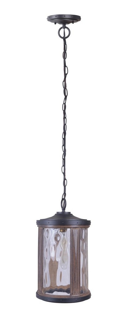 Craftmade Lighting-Z2721-TBWB-Madera - One Light Large Outdoor Pendant in Transitional Style - 9.06 inches wide by 15.99 inches high   Textured Black/Whiskey Barrel Finish with Clear Hammered Glass