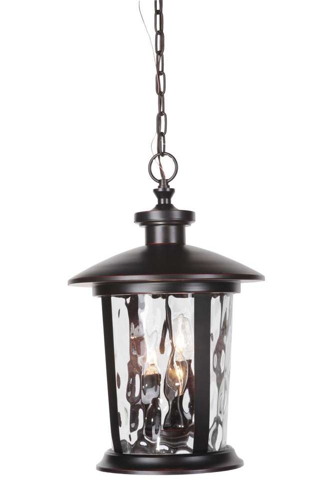 Craftmade Lighting-Z7121-OBG-Summerhays - Three Light Outdoor Large Pendant in Transitional Style - 12 inches wide by 18.5 inches high   Oiled Bronze Gilded Finish with Clear Hammered Glass