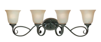 Craftmade Lighting-24204-MB-Barret Place 4 Light Light Vanity - 33 inches wide by 9.5 inches high   Mocha Bronze Finish with Etched Painted Glass