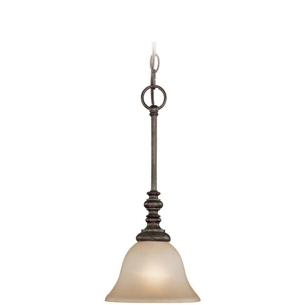 Craftmade Lighting-24221-MB-Barret Place - One Light Mini Pendant - 7.5 inches wide by 17 inches high   Mocha Bronze Finish with Etched Painted Glass