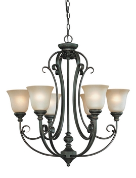 Craftmade Lighting-24226-MB-Barret Place - Six Light Chandelier - 27 inches wide by 29.5 inches high   Mocha Bronze Finish with Etched Painted Glass