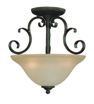 Craftmade Lighting-24263-MB-Barret Place - Three Light Semi-Flush Mount - 15 inches wide by 14.7 inches high   Mocha Bronze Finish with Etched Painted Glass