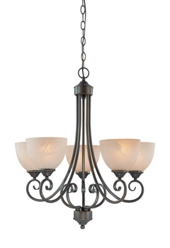 Craftmade Lighting-25325-OLB-Raleigh - Five Light Chandelier - 24 inches wide by 26 inches high Old Bronze  Satin Nickel Finish with Faux Alabaster Painted Glass