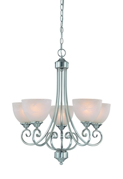 Craftmade Lighting-25325-SN-Raleigh - Five Light Chandelier - 24 inches wide by 26 inches high Satin Nickel  Satin Nickel Finish with Faux Alabaster Painted Glass