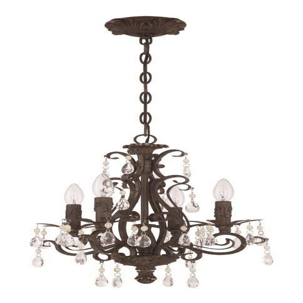 Craftmade Lighting-25614-FR-Englewood - Four Light Mini Chandelier - 14.38 inches wide by 18.25 inches high   French Roast Finish with Clear Crystal