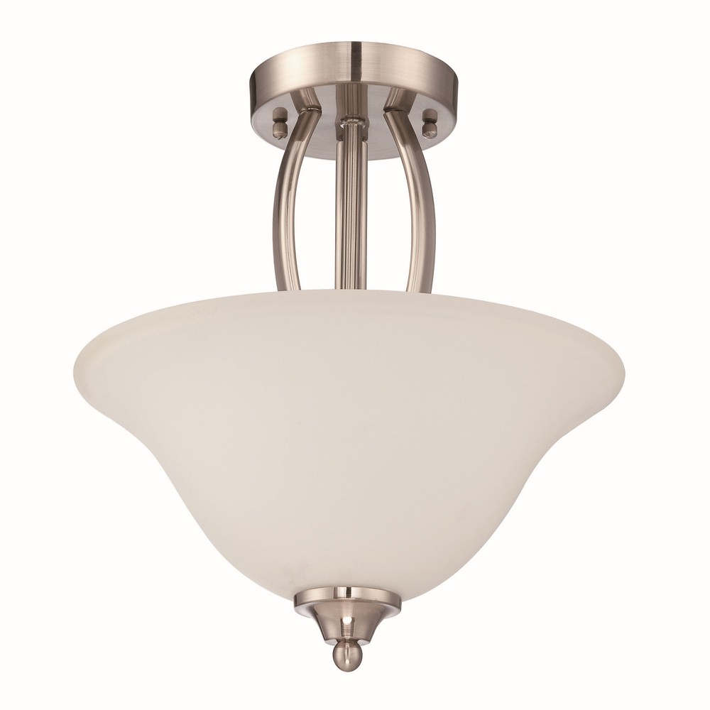 Craftmade Lighting-38352-SN-Northlake - Two Light Convertible Semi-Flush Mount - 14 inches wide by 13.5 inches high Satin Nickel  Aged Bronze Finish with White Frosted Glass with  Crystal