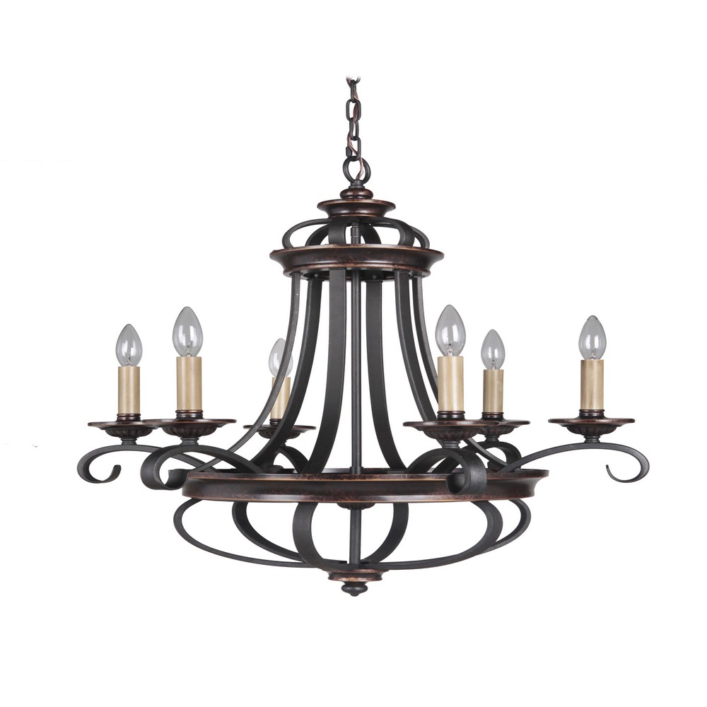 Craftmade Lighting-38726-AGTB-Stafford - Six Light Chandelier - 26 inches wide by 28.25 inches high   Aged Bronze/Textured Black Finish with  Crystal