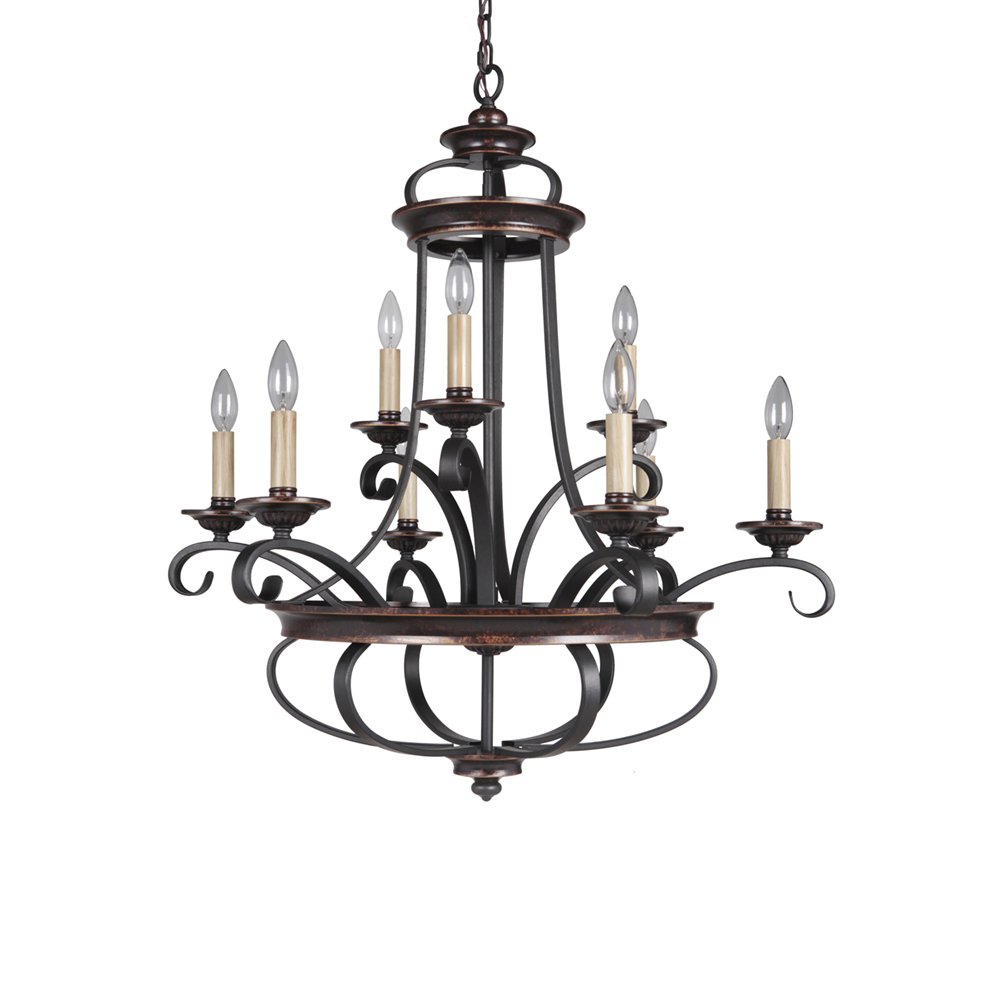 Craftmade Lighting-38729-AGTB-Stafford - Nine Light Chandelier - 30.5 inches wide by 34.25 inches high   Aged Bronze/Textured Black Finish with  Crystal