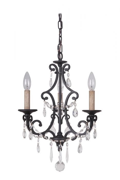 Craftmade Lighting-38923-MBK-Bentley - Three Light Chandelier   Matte Black Finish with  Crystal