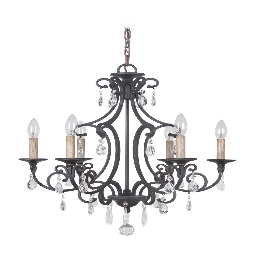 Craftmade Lighting-38926-MBK-Bentley - Six Light Chandelier   Matte Black Finish with  Crystal