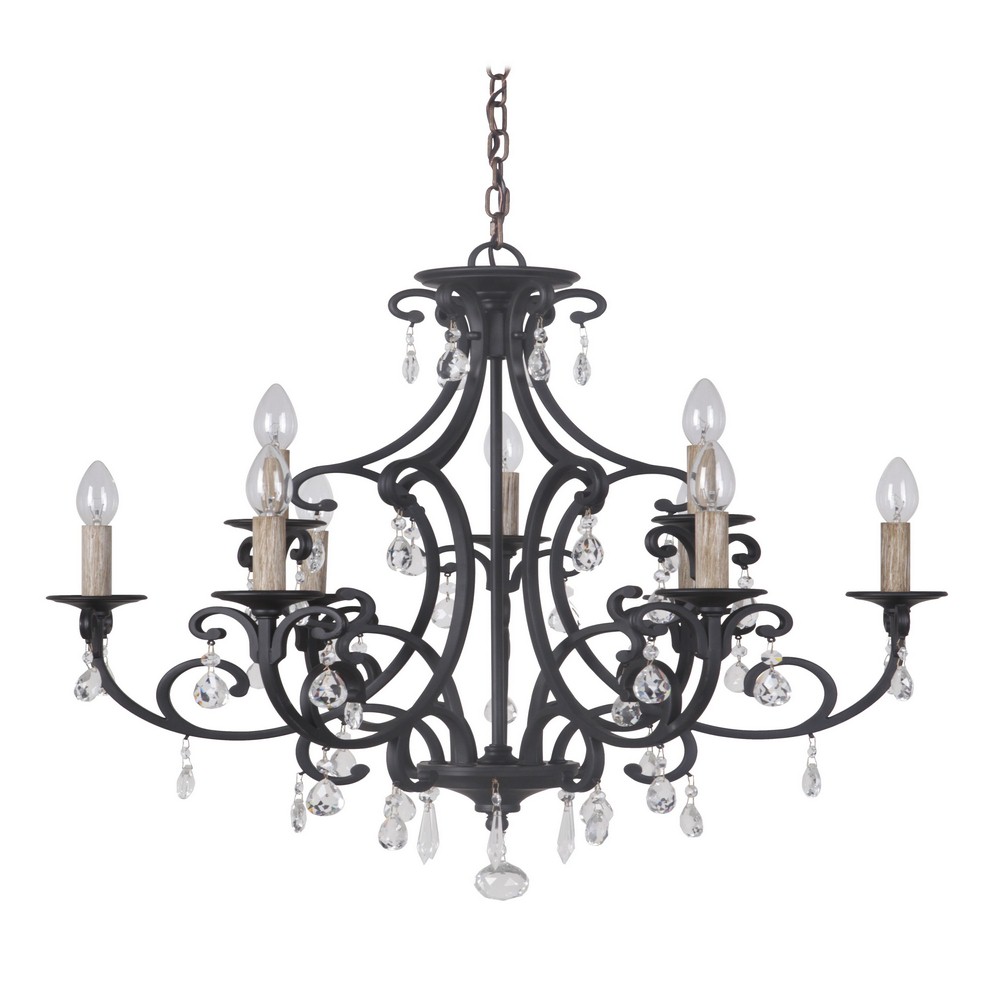 Craftmade Lighting-38929-MBK-Bentley - Nine Light Chandelier   Matte Black Finish with  Crystal