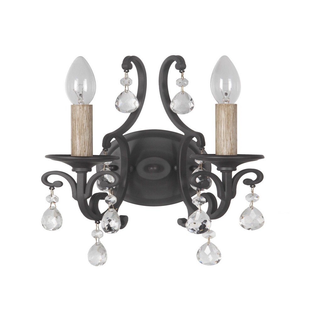 Craftmade Lighting-38962-MBK-Bentley - Two Light Wall Sconce   Matte Black Finish with  Crystal