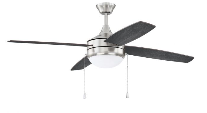 Craftmade Lighting-PHA52BNK4-BNGW-Phaze - 4 Blade Ceiling Fan with Light Kit in Modern Contractor Style - 52 inches wide by 16.73 inches high Pull Chain  Brushed Polished Nickel Finish with Silver/Gre