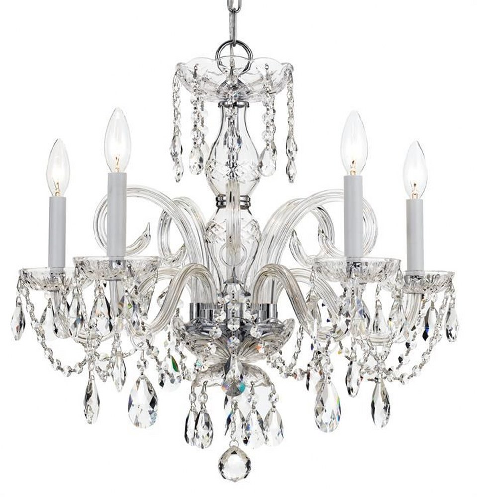 Crystorama Lighting-1005-CH-CL-SAQ-Crystal Crystal 5 Light Chandelier in Classic Style - 22 Inches Wide by 21 Inches High Clear Swarovski Spectra  Polished Chrome Finish