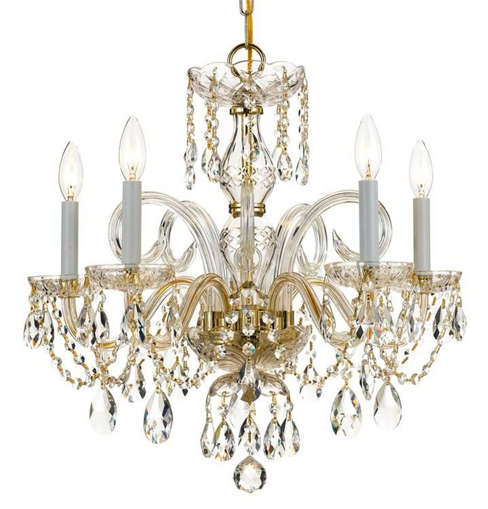 Crystorama Lighting-1005-PB-CL-MWP-Crystal Crystal 5 Light Chandelier in Classic Style - 22 Inches Wide by 21 Inches High Clear Majestic Wood Polished  Polished Brass Finish