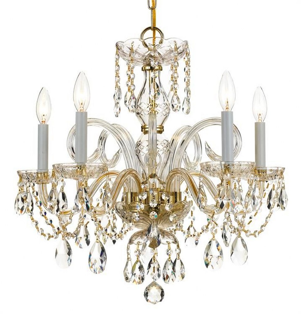 Crystorama Lighting-1005-PB-CL-SAQ-Crystal Crystal 5 Light Chandelier in Classic Style - 22 Inches Wide by 21 Inches High Clear Swarovski Spectra  Polished Brass Finish