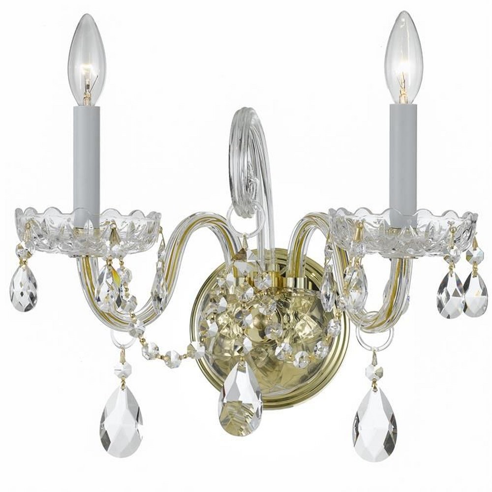 Crystorama Lighting-1032-PB-CL-SAQ-Crystal - Two Light Wall Sconce in Classic Style - 15 Inches Wide by 12.5 Inches High Clear Swarovski Spectra  Polished Brass Finish